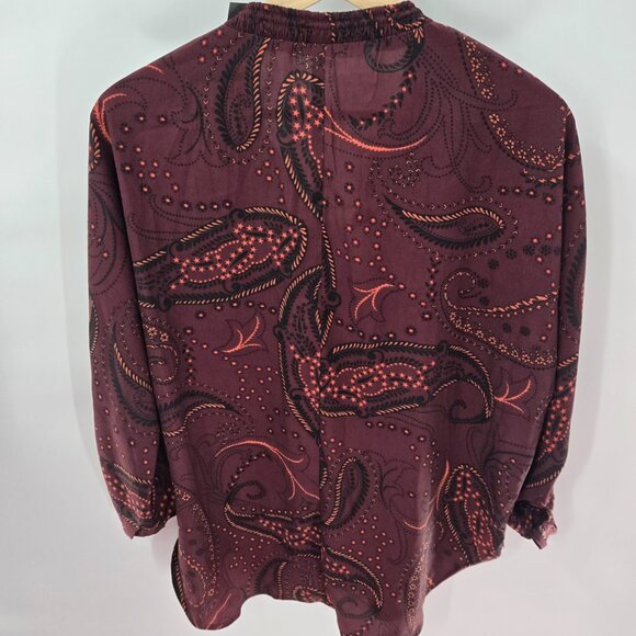 Abercrombie and Fitch Burgundy Paisley Pullover Pockets Long Sleeved Blouse XS - Picture 2 of 11
